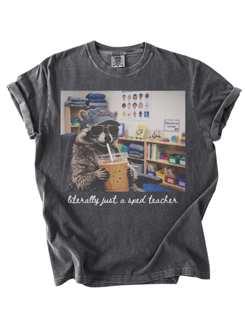 Comfort Colors Pepper Graphic Tee with Raccoon & Cat Art